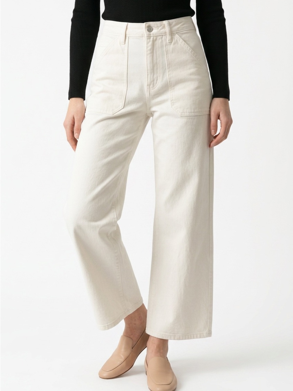 Just Black High-Rise Cropped Wide-Leg Jeans in White